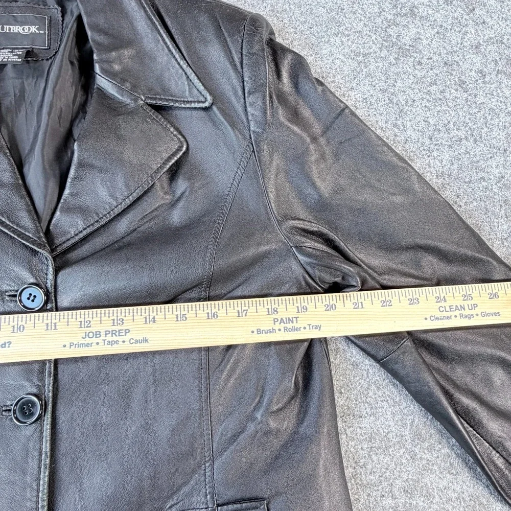 Y2K‎ OutBrook Genuine Leather Blazer Jacket Womens L Black Button-Front Outdoor